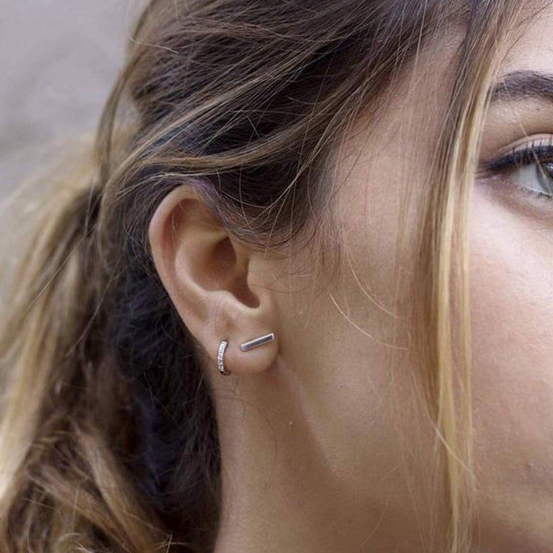 EPIRORA Sterling Silver Stud Earrings for Women Men- 4 Pairs of Hypoallergenic Simple Geometric Small Stud Earring Set Tiny Circle Triangle Square Bar Stud Earrings Mini Cartilage Tragus Earrings(Sliver) - Image 4